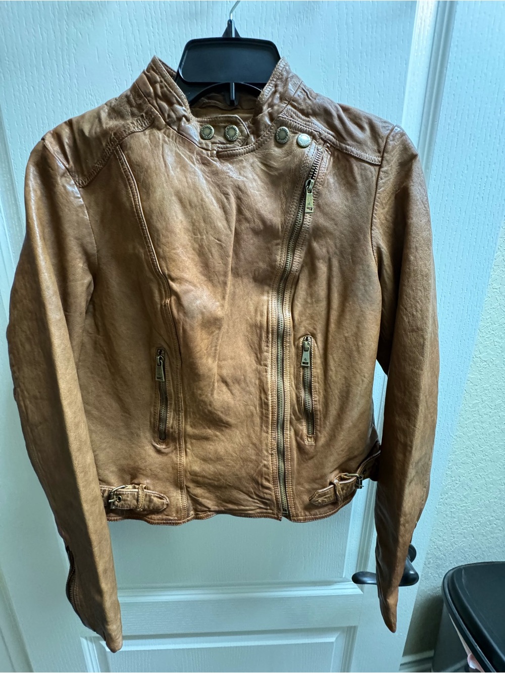 Lauren Ralph Lauren Chestnut Brown Leather Moto Jacket